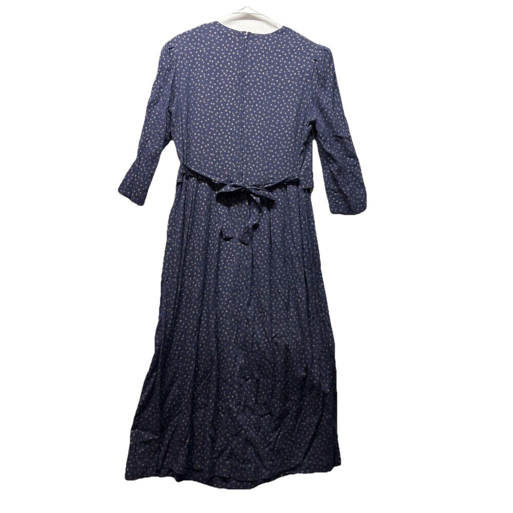 Vintage Periwinkle Navy Blue Gold Dress Tie Waist Size 10 Style 6527 Cottage - Picture 5 of 7
